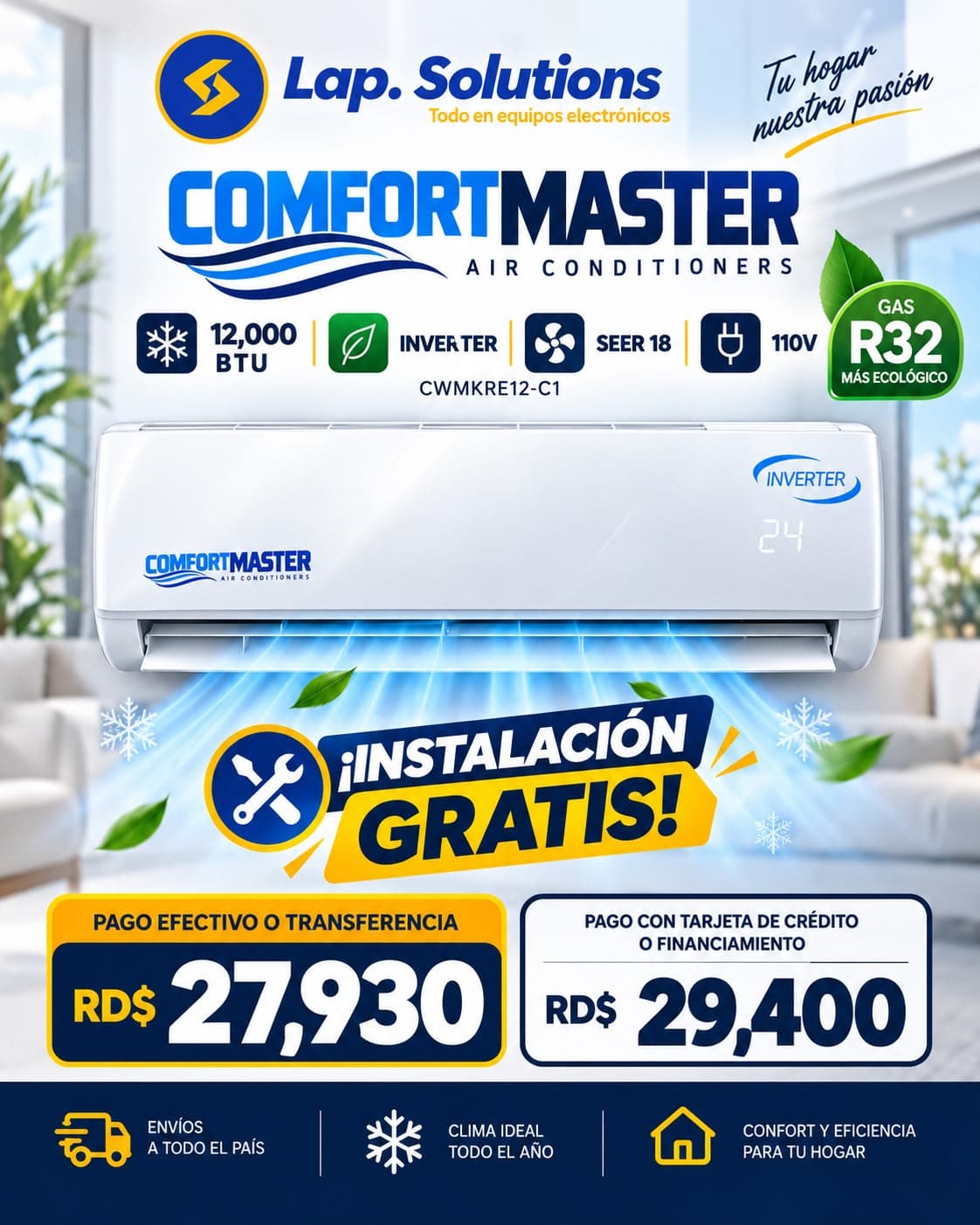 AIRE ACONDICOIONADO COMFORTMASTER 12,000 BTU SEER 18 (110V) CWMKRE12-C1