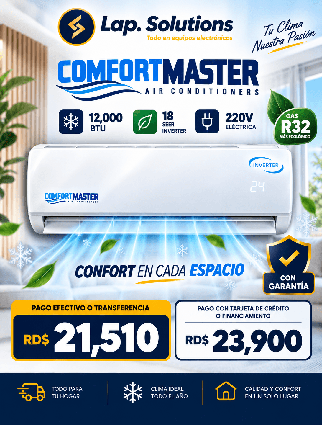 AIRE ACONDICIONADO COMFORMASTER 12000BTU EFICIENCIA 18